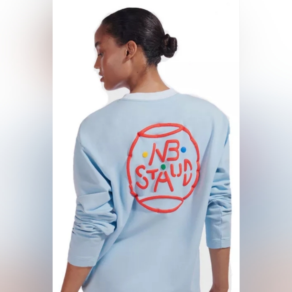 New Balance x STAUD NWOT Baby Blue Terry Lined Lightweight Sweatshirt sz L